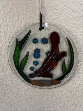 Handmade Round Stained Leaded Glass Platypus
Underwater Suncatcher 7” diameter